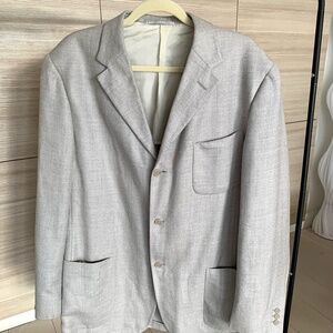 Ermenegildo Zegna Neiman Marcus Light Grey Suit Jacket Soft Wool Silk Size 56